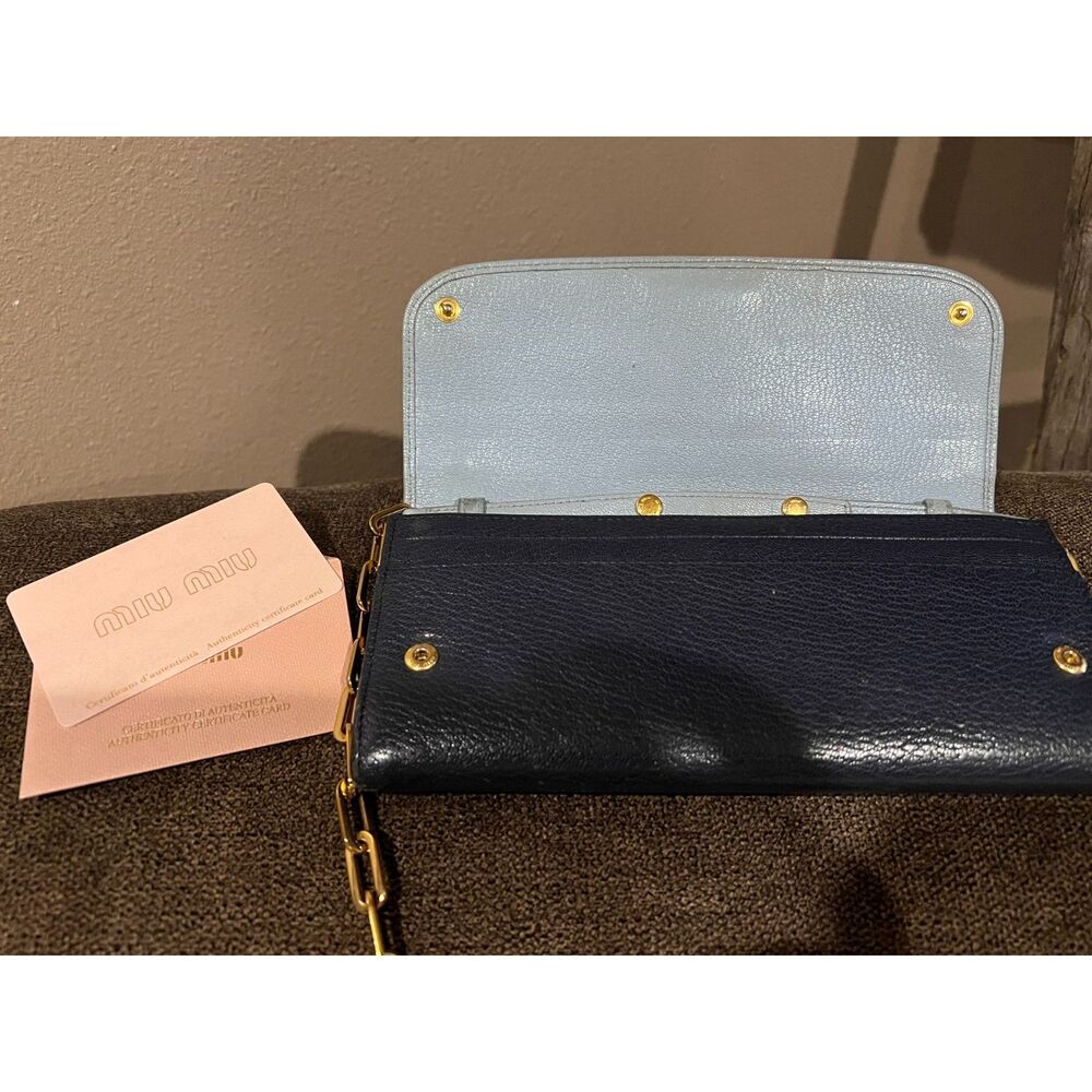 Authentic Miu Miu Wallet On A Chain, Blue With Go… - image 5